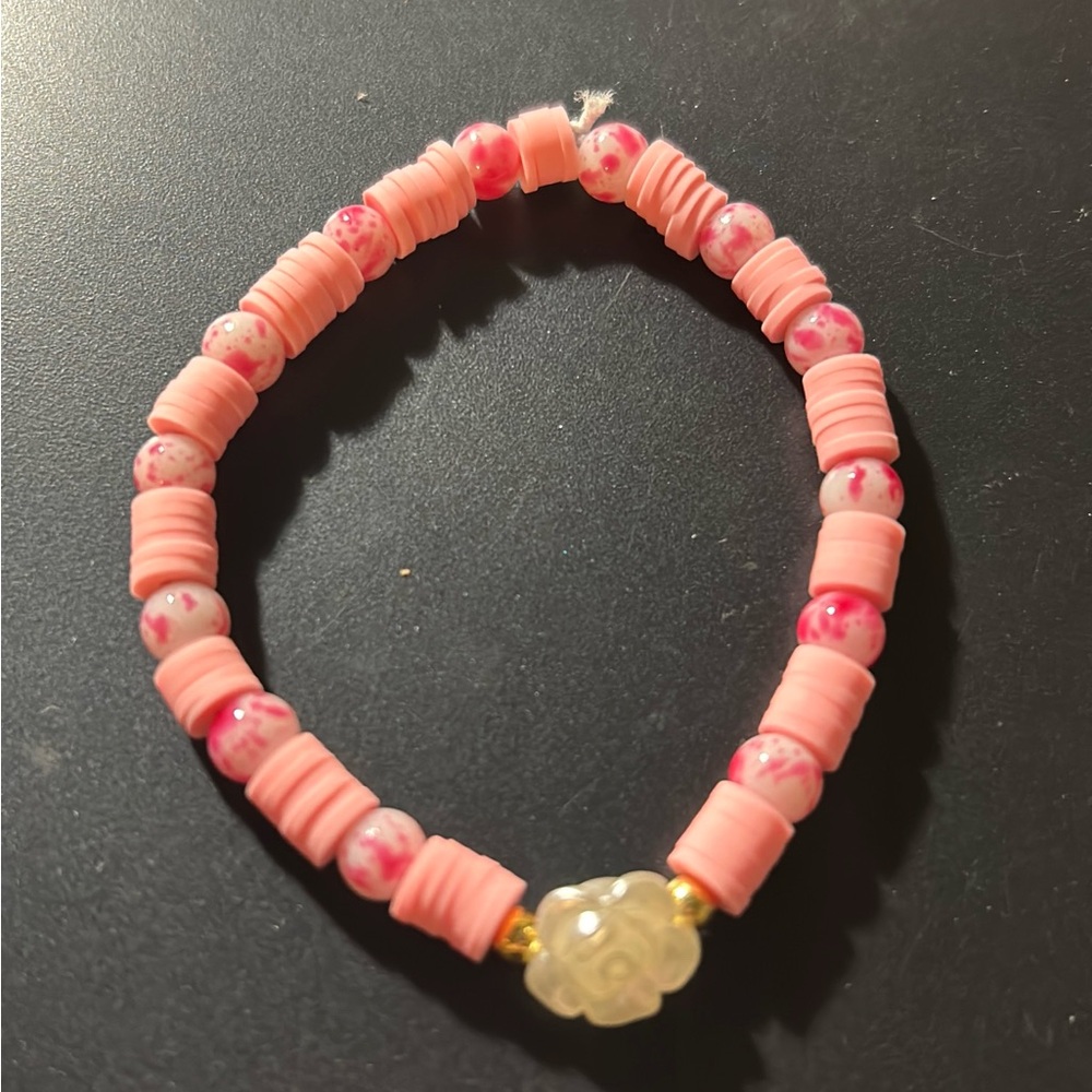 Pink Beaded Bracelet with Gold Accent